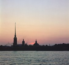 Sunset over the River Neva in St Petersburg. Artist: Unknown