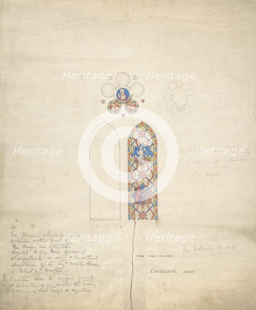 Design for stained glass windows in Ditteridge Church, ca. 1859. Creator: Edward William Godwin.