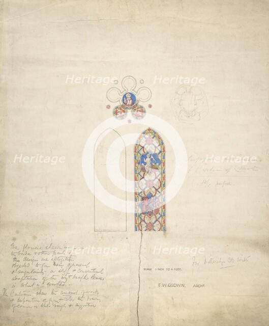 Design for stained glass windows in Ditteridge Church, ca. 1859. Creator: Edward William Godwin.