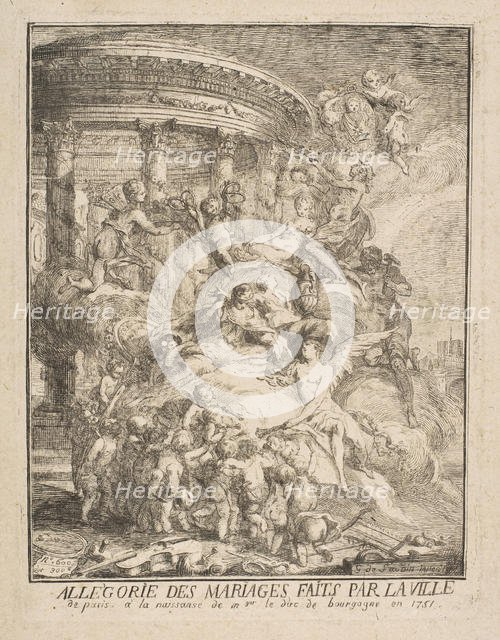 Allegorie des mariages faits par la Ville de Paris a la naissance du Duc de Bourgogne, 1752. Creator: Gabriel de Saint-Aubin.