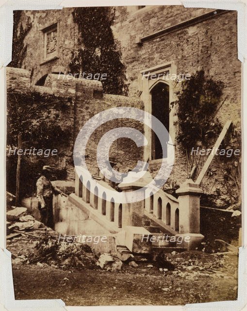 Two Workmen Constructing Exterior Stairs, c1870. Creator: Francis Edmund Currey.