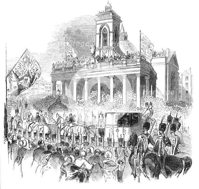Her Majesty passing the Market-Place, Northampton, 1844. Creator: Unknown.