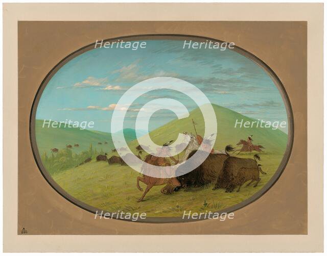 Buffalo Chase - Bulls Protecting the Calves, 1861/1869. Creator: George Catlin.