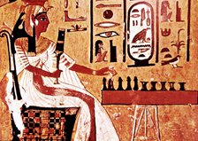 Queen Nefertari playing chess, fresco in her grave, belonging to the XIX Dynasty, in the Valley o…