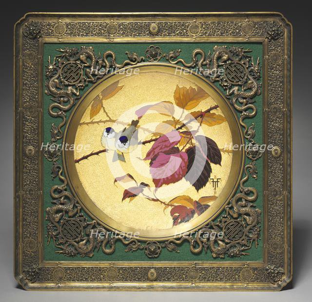 Plaque: Two Birds on a Thorny Bough, 1879. Creator: Fernand Thesmar (French, 1843-1912).