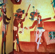 Fresco in the room n. 3 of the Bonampak painting Temple representing a party after a military vic…