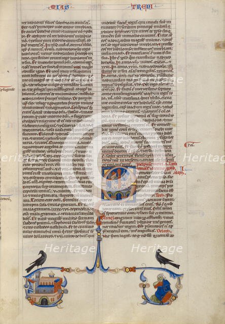 Initial Q: Medieval Town of Jerusalem; Abbey Bible, about 1250-1262. Creator: Unknown.