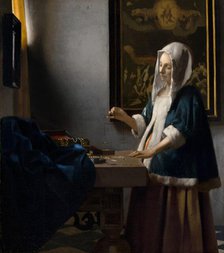 Woman Holding a Balance, c. 1664. Creator: Jan Vermeer.