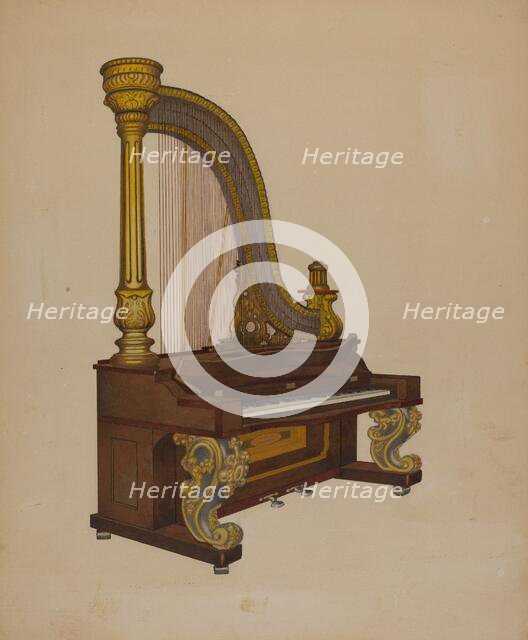 Upright Harp/Piano, c. 1937. Creator: William High.