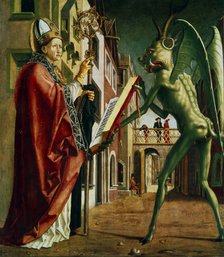 'The Devil Presenting St Augustin with the Book of Vices', c1455-1498.  Artist: Michael Pacher