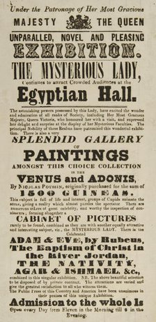 The Mysterious Lady, at the Egyptian Hall, 1845. Creator: Unknown.