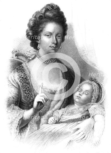 Queen Charlotte (1744-1818) with the future King George IV (1762-1830), 19th century.Artist: Henry Adlard