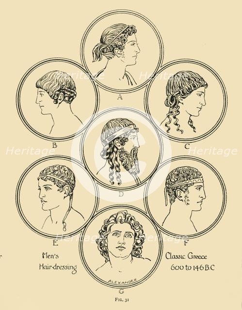 'Men's Hair-dressing - Classic Greece 600 to 146 B.C', 1924. Creator: Herbert Norris.