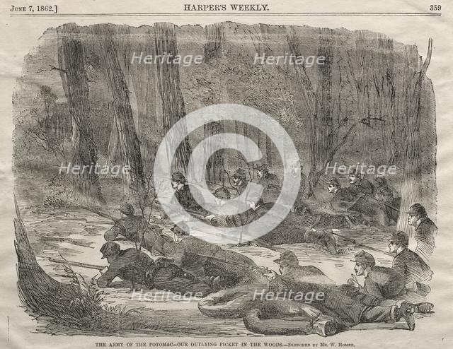 The Army of the Potomac - Our Outlying Picket in the Woods, 1862. Creator: Winslow Homer (American, 1836-1910).