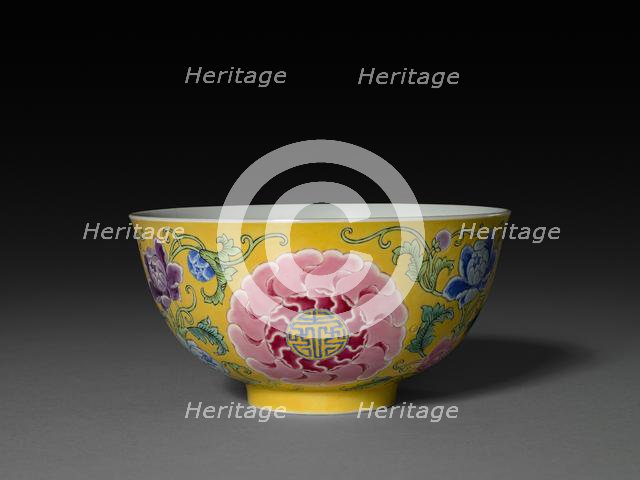 Bowl with Floral Sprays and Inscribed Medallions, 19th Century. Creator: Unknown.