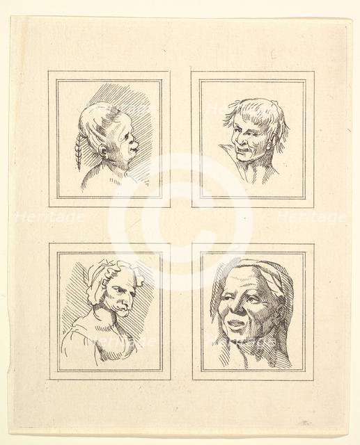 Four Heads (from Characaturas by Leonardo da Vinci, from Drawings by Wincelslaus Hollar, o..., 1786. Creator: Unknown.