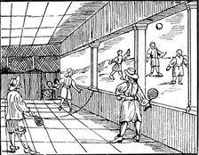Young men playing a form of tennis, 16th century. Artist: Unknown