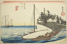 Kuwana: The Landing of the Shichiri Ferry Crossing (Kuwana, Shichiri watashiguchi)..., c. 1833/34. Creator: Ando Hiroshige.