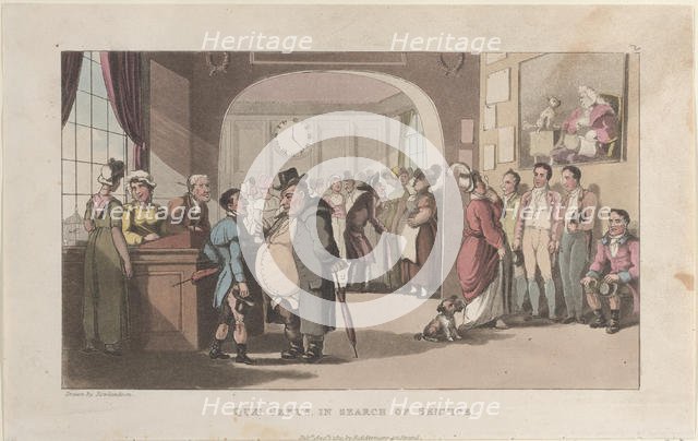 Quae Genus in Search of Service, from "The History of Johnny Quae Genus, The Lit..., August 1, 1821. Creator: Thomas Rowlandson.