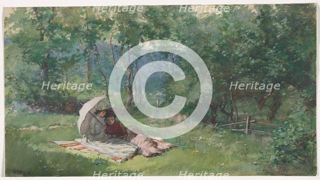 Two Women Reading in a Field, 1888. Creator: Arthur B. Davies (American, 1862-1928).