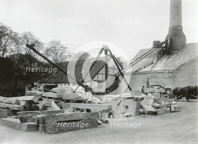 Stonecutters working with granite, Landskrona, Sweden, 1930. Artist: Unknown