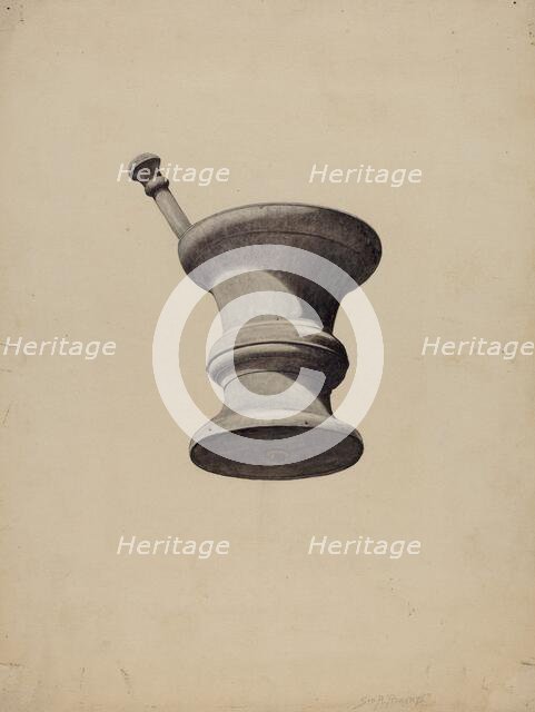 Mortar and Pestle Sign, c. 1939. Creator: Sydney Roberts.