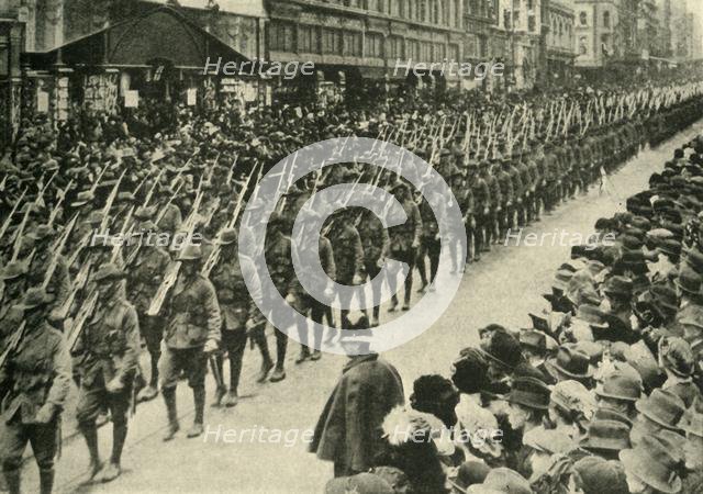 Australian troops, Melbourne, First World War, c1915, (c1920). Creator: Unknown.