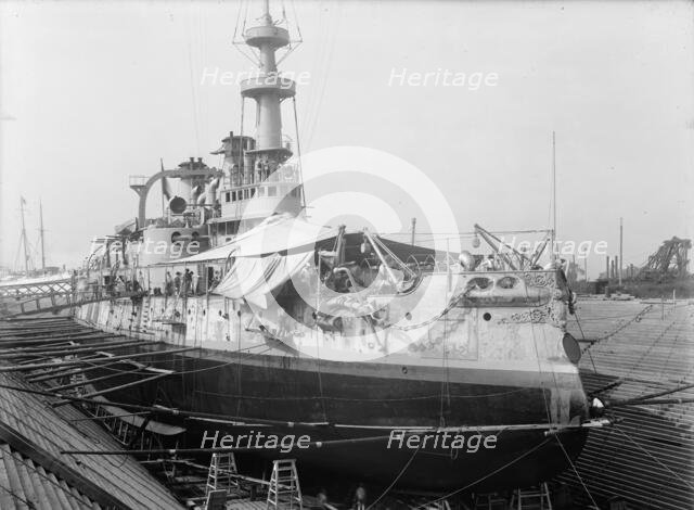 U.S.S. Massachusetts in dry dock, between 1896 and 1901. Creator: Unknown.