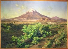  'Mexican landscape with volcano peak', Oil, 1887 by Jose Maria Velasco.