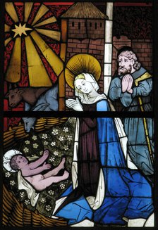 Stained Glass Panel with the Nativity, German, 15th century. Creator: Unknown.