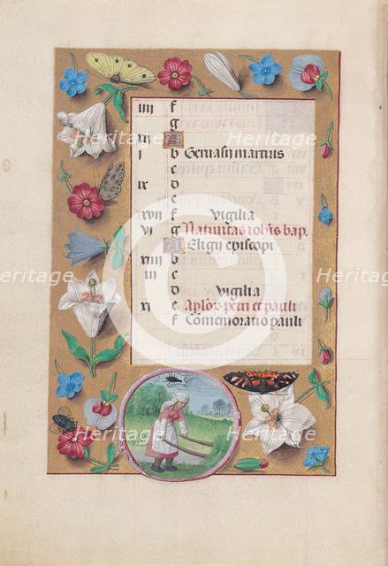 Hours of Queen Isabella the Catholic, Queen of Spain: Fol. 7v, June, c. 1500. Creator: Master of the First Prayerbook of Maximillian (Flemish, c. 1444-1519); Associates, and.