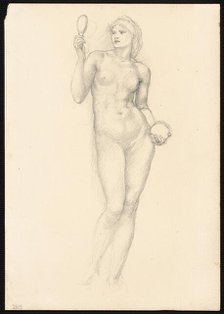 Nude Female Figure with Mirror in Right Hand, c. 1873-77. Creator: Sir Edward Coley Burne-Jones.