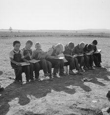 Eight boys at Lincoln Bench School, near Ontario, Malheur County, Oregon, 1939. Creator: Dorothea Lange.