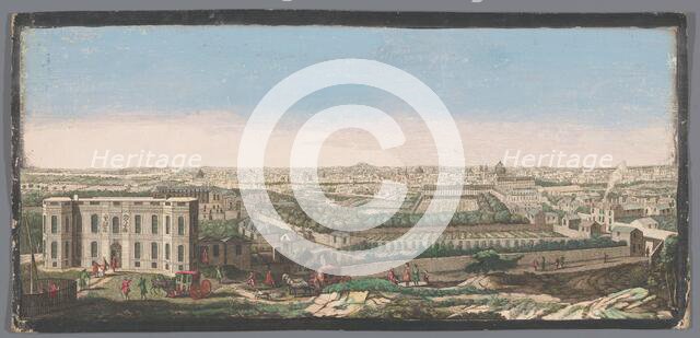 View of the city of Paris seen from the observatory, 1700-1799. Creators: Anon, Jacques Rigaud.