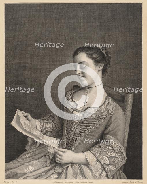Mademoiselle Lavergne Reading. Creator: Jean Daulle (French, 1703-1763).