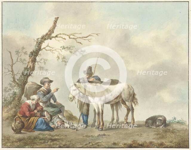 Resting travelers with two horses, 1783-1850. Creator: Louis Moritz.