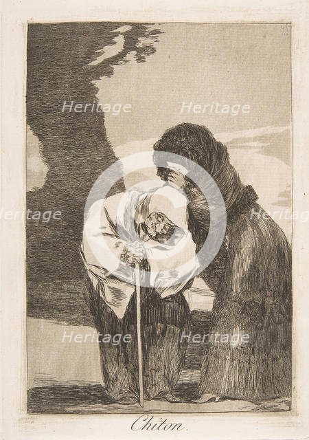 Plate 28 from 'Los Caprichos': Hush (Chiton.), 1799. Creator: Francisco Goya.