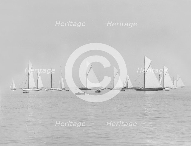 Group of racing yachts before the start of the Cowes to Weymouth Race, 1913. Creator: Kirk & Sons of Cowes.