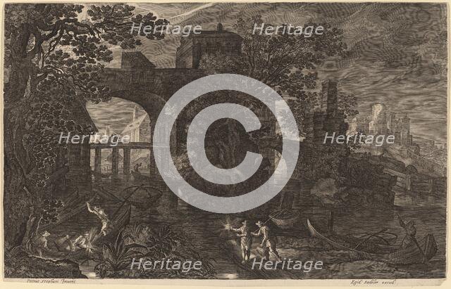 Nocturnal Landscape with River Fishermen outside City Walls. Creator: Aegidius Sadeler II.
