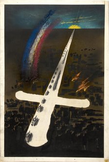 Unity of Strength WWII poster: Tanks pointing into sun on horizon..., between 1939-1946. Creators: Central Office of Information, Unknown.