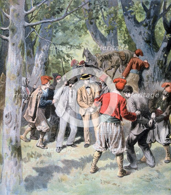 The capture of two french travelers by brigands in Sardinia, 1894. Artist: Unknown