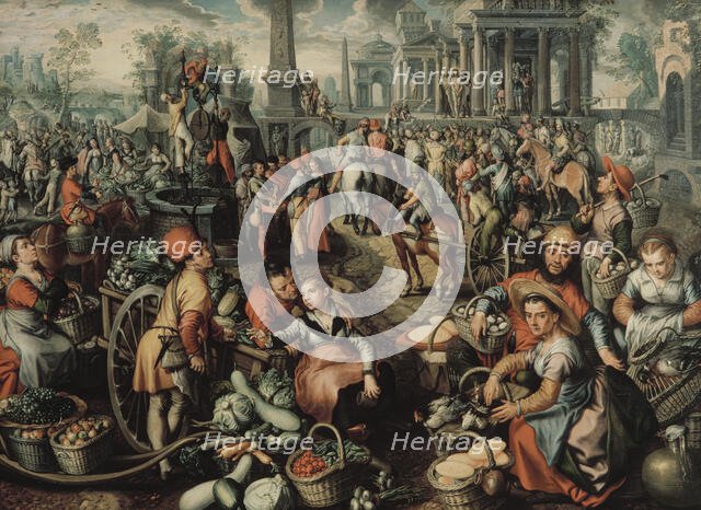 Market Scene: Ecce Homo, the Flagellation and the Carrying of the Cross, 1561. Creator: Joachim Beuckelaer.