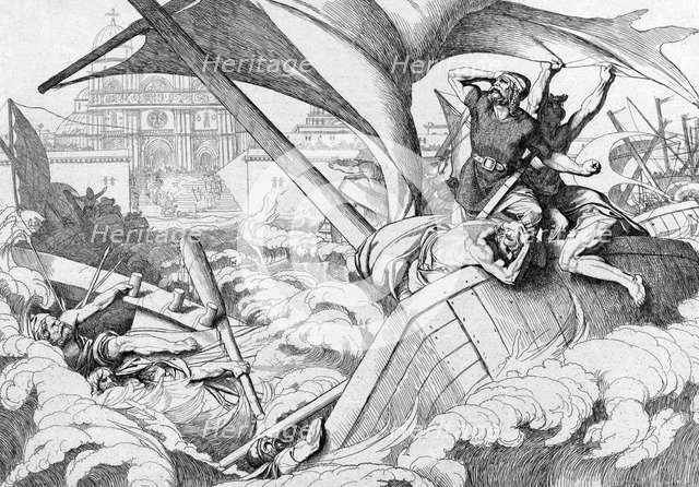 The destruction of the Rus fleet  at Constantinople, before 1839. Artist: Bruni, Fyodor Antonovich (1800-1875)