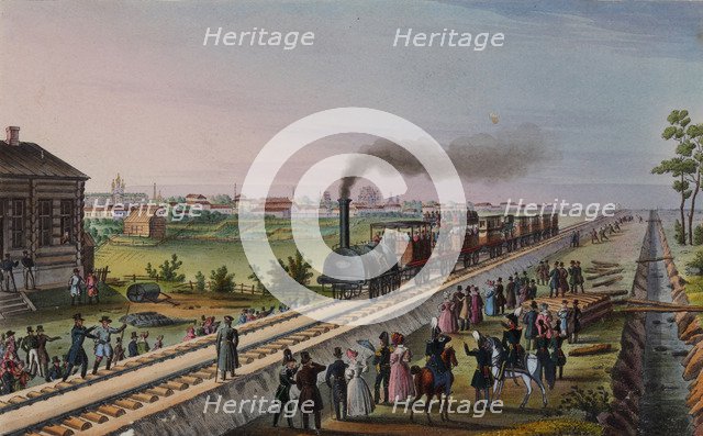 Arrival of the first train from St, Petersburg to Tsarskoye Selo on 30 October 1837, Early 1840s.