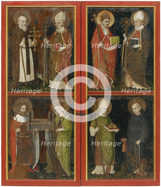 Anthony the Abbot and Erhard of Regensburg Sixtus II and Servatius Henry II and Cunigunde Saint Nicholas and Leonard, c. 1448. Artist: Workshop of the Wolfgang Retable (ca 1448-1449)