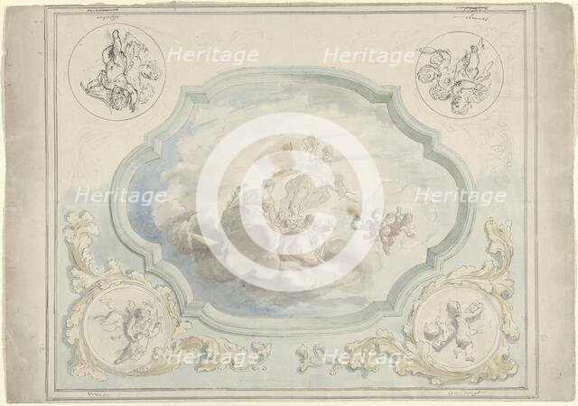 Design for a ceiling painting with Charitas and Pax, 1715-1798. Creator: Dionys van Nijmegen.