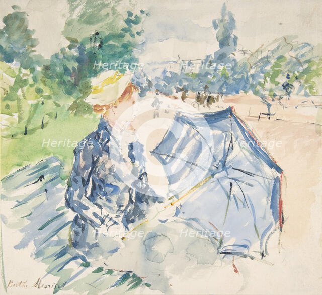 A Woman Seated at a Bench on the Avenue du Bois, 1885. Creator: Berthe Morisot.