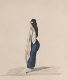 A woman wearing the saya standing in profile, from a group of drawings depicting Peruvian..., ca.184 Creator: Attributed to Francisco (Pancho) Fierro.