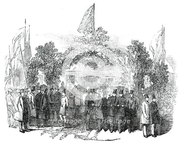 Opening of the Whitehaven and Furness Junction Railway - Arch at Broughton Station, 1850. Creator: Unknown.