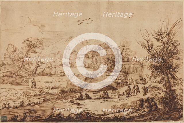 Landscape with Fortress and River, second half 18th century. Creator: Guercino.